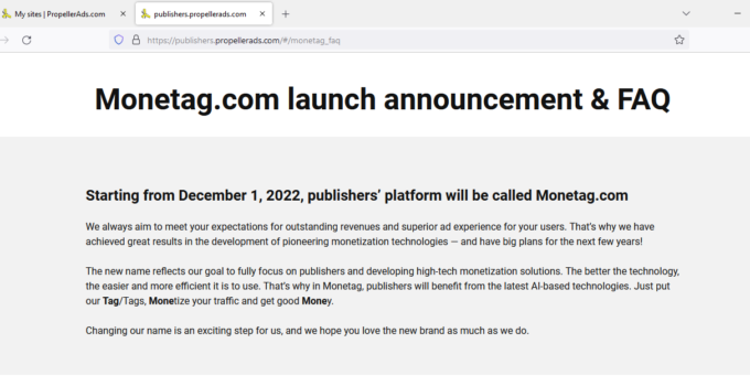 propellerads ads becomes monetag ad network
