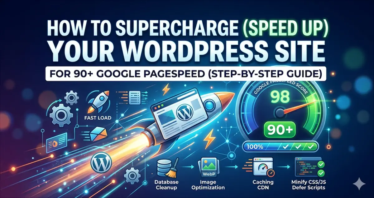 WordPress PageSpeed optimization guide showing faster loading website performance and Core Web Vitals improvements